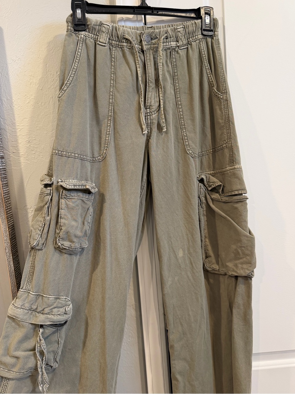 Olive Green Cargo Pants with Drawstring Waist